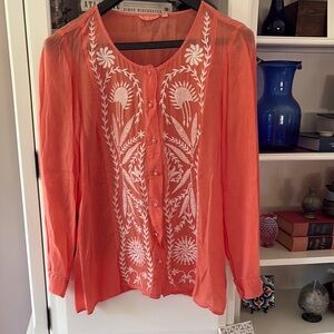 J. Jill Uncommon Threads Women's Sheer Embroidered Blouse Large